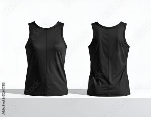 Black high neck tank top front and back view.