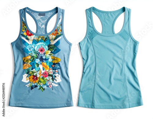 Blue floral and solid teal racerback athletic tops