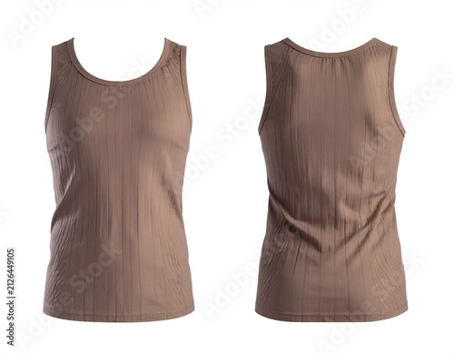 Brown ribbed scoop neck tank top front and back view.
