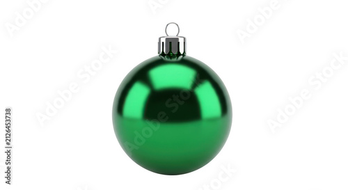 Shiny green christmas ornament on white background