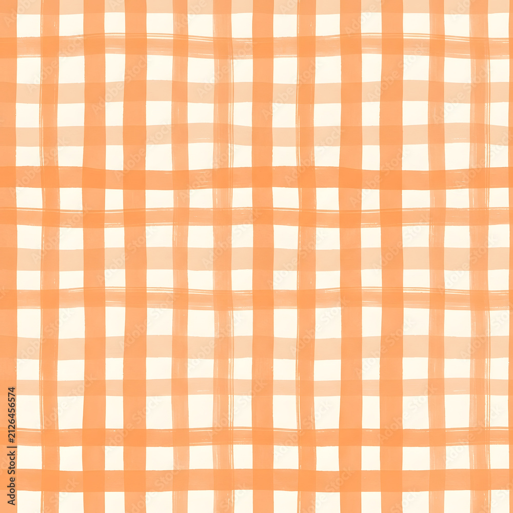 Seamless pattern with hand painted orange gingham lines
