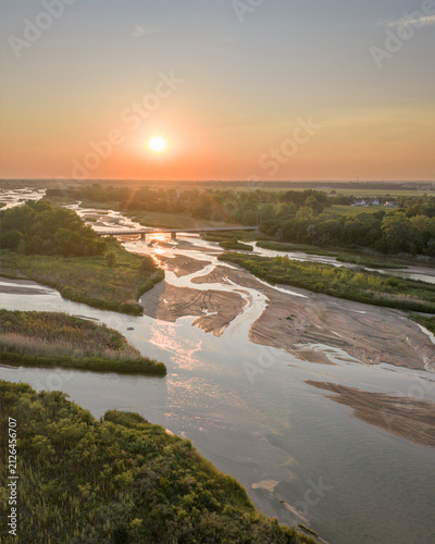 Fotografie summer sunset over the Platte River and plains near Kerney, Nebraska