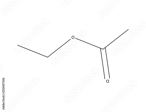 Fotografie Ethyl acetate (C4H8O2), organic chemistry molecular structure, black skeletal fo