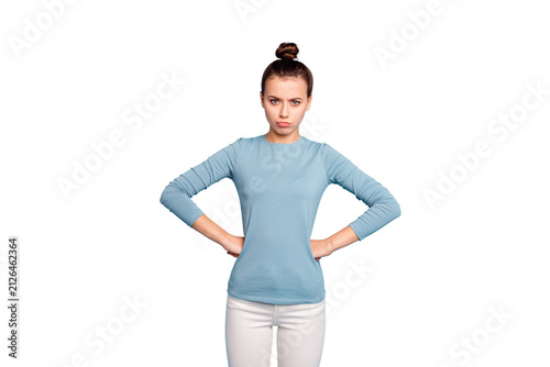 Foto Portrait of her she nice attractive lovely slim fit thin mad strict girl isolate