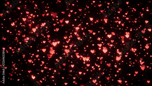 Red Hearts Bokeh on Black Background