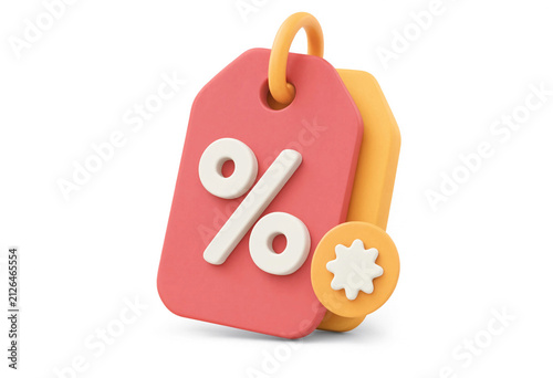 Red 3D discount tag with a percentage symbol for online retail shopping promotions.