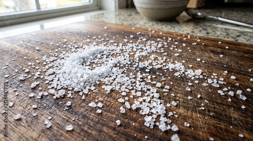 spilled salt on cutting board