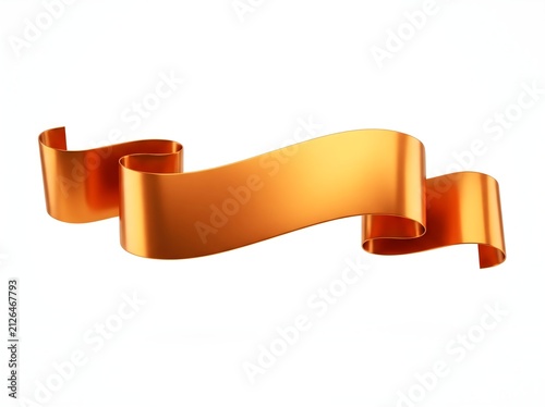 A shiny metallic orange ribbon banner isolated on a white background for design and text templates
