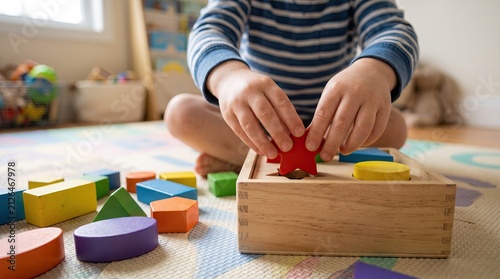 boy sorting blocks by shape