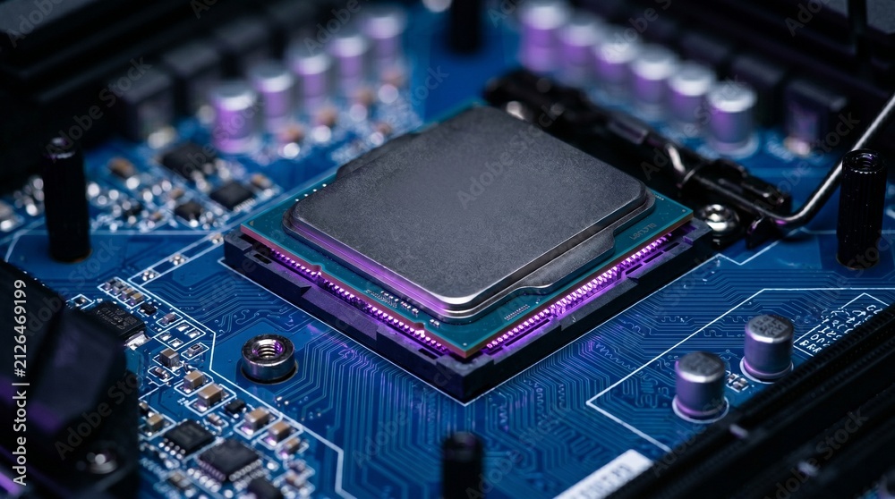 Fototapeta premium Close up of computer processor on motherboard