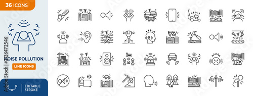 Фотография Noise Pollution Editable stroke icon set. Vector illustration