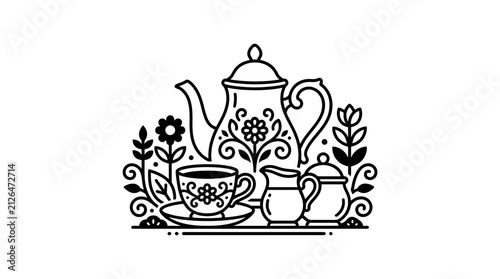 Quadro su tela Floral teapot with matching cup and creamer set.