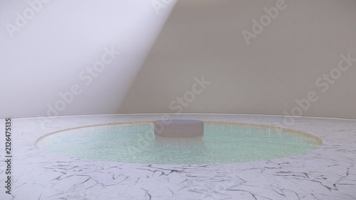 Looping Product Podium with Water Pool and Oculus Light 4K. Ideal aesthetic backdrop with vast blank area around for text placement.