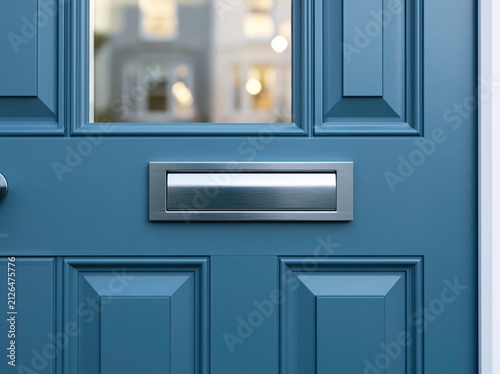 Sleek stainless steel mail slot on a clean painted front door in modern home