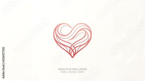 Elegant stylized heart logo with flowing organic lines, symbolizing health, wellness, mindfulness, and balance on a clean white background.
