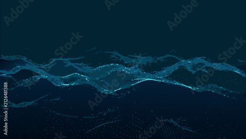 Obraz na płótnie Dynamic particle wave with flowing undulating shapes a dark blue vector illustra