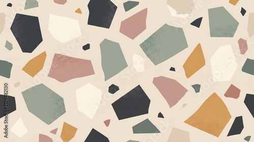 Modern terrazzo seamless pattern with colorful geometric stone fragments