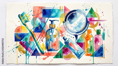 Colorful abstract magnifying glass and bottles design