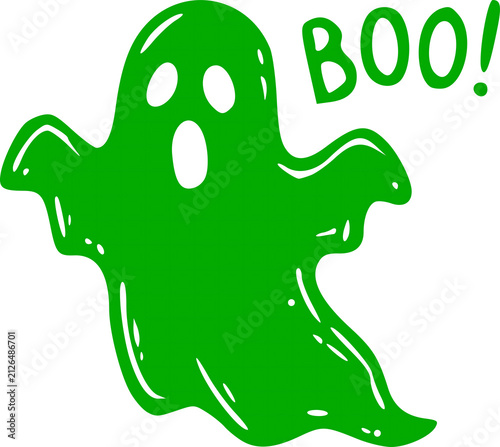 Quadro su tela Green silhouette Halloween icon featuring a scary floating ghost monster yelling