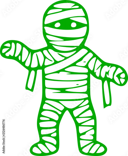 Foto Green silhouette Halloween icon featuring a creepy ancient Egyptian wrapped mumm