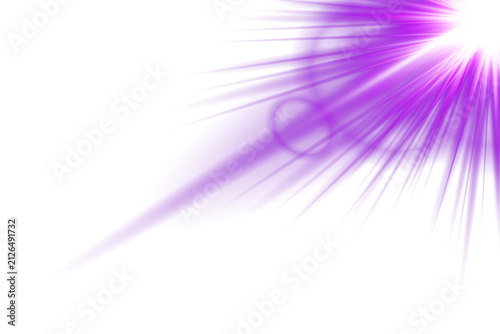 Bright purple light burst with lens flare emanating from corner during studio shoot isolated on transparent background