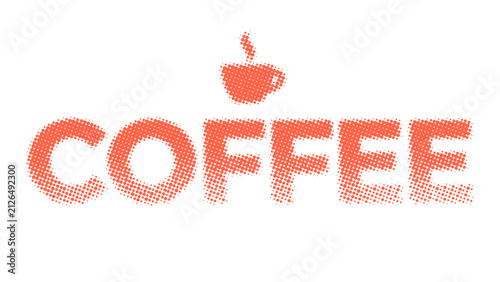 Cuadro en lienzo Minimalist coffee typography with stipple texture, orange gradient coffee cup ic