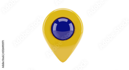 Vector illustration of yellow map location pin icon with blue center on a transparent background