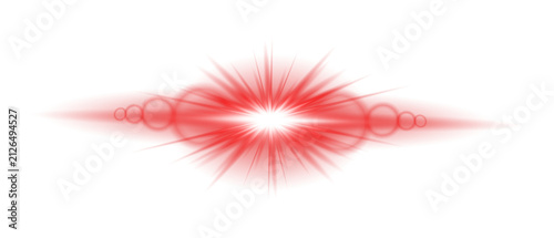 Red starburst light flare with bokeh circles during a luminous event Isolated on transparent background
