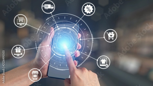 Foto Omni-channel marketing and online shopping strategies, cross-platform customer experience, brand unification, and integrated marketing communication across digital channels