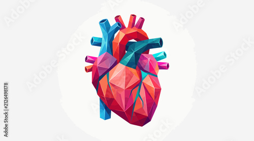 Colorful Geometric Polygonal Human Heart Illustration for Medical Anatomy and Cardiovascular Health Concepts