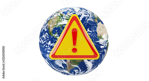Vector illustration of earth globe with a warning sign on a transparent background