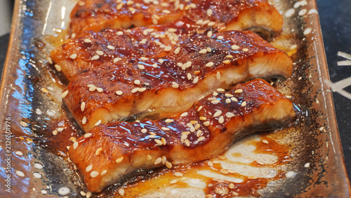 Konstfotografi Grilled unagi kabayaki freshwater eel glazed with sweet soy tare sauce and toast