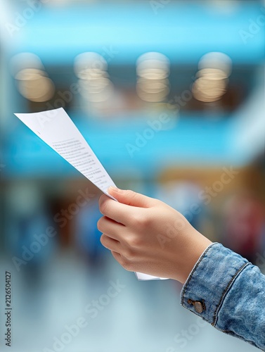 Hand Holding Document in Blurred Professional Background