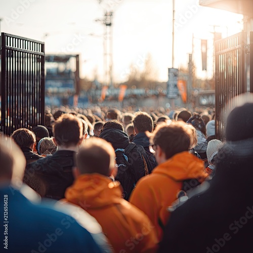 Golden Hour Crowd Entering Outdoor Event
