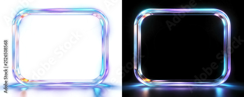 Transparent Iridescent Glass Rounded Square Frame Isolated PNG Decorative Element