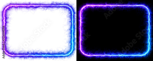 Konstfotografi Transparent Electric Neon Energy Rounded Rectangle Frame Isolated PNG Decorative