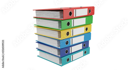 Vector illustration of stack of colorful office ring binders on a transparent background