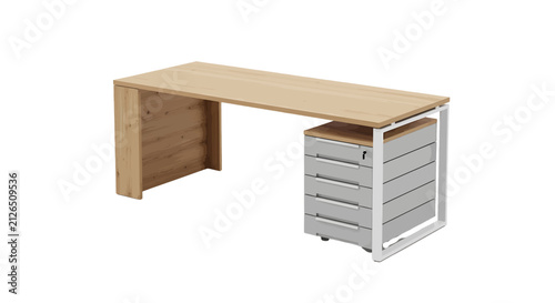 Vector illustration of modern wooden office desk with drawers on a transparent background
