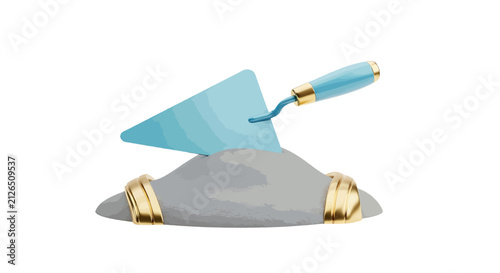Vector illustration of masonry trowel with a pile of cement on a transparent background