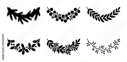 Botanical Vector Flourishes: Festive Holly, Pine, and Berry Accents for Holiday Design