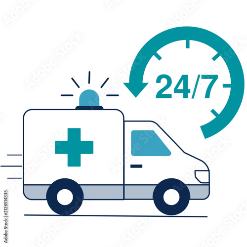 Emergency Care Icon Woth Ambulance, 24/7 Service Care, healtcare service