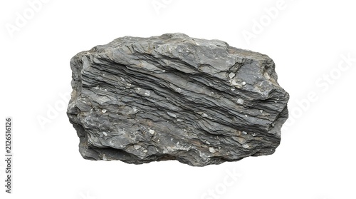 A single piece of dark grey volcanic rock with rough texture isolated on a white background