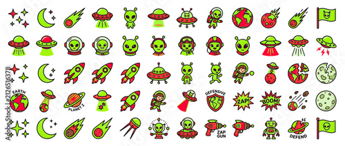 Canvas Print Collection of Space and Alien Icons Isolated