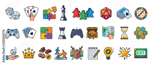 Collection of Game and Hobby Icons Isolated