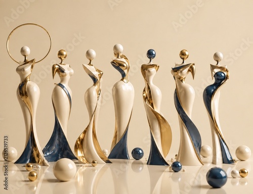 Luxury Couture Mannequins on Cream Background. Sophisticated Female Silhouettes.