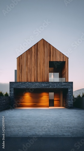Modern Luxury Wooden House Exterior with Contemporary Architecture and Elegant Garage Design
