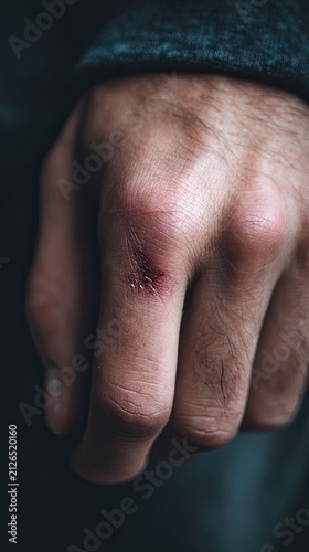 Bloody Knuckle on Clenched Fist Close-up