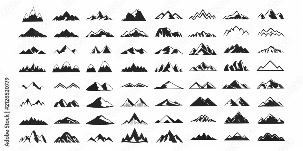 Fototapeta premium Mountain Silhouette Vector Collection On White Background