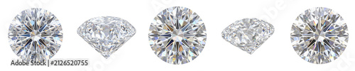 Brilliant Cut Diamonds Set Sparkling Gemstones Isolated on White Background Stock Photo Illustration for Luxury Jewelry Engagement Ring and Wealth Concept
