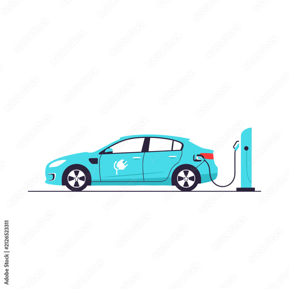 Fototapeta premium Electric Car Charging at Station Isolated Transparent Background